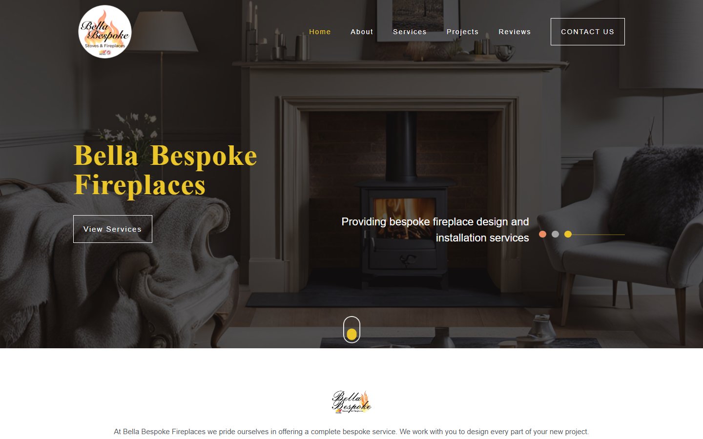 Bella Bespoke Fireplaces website homepage