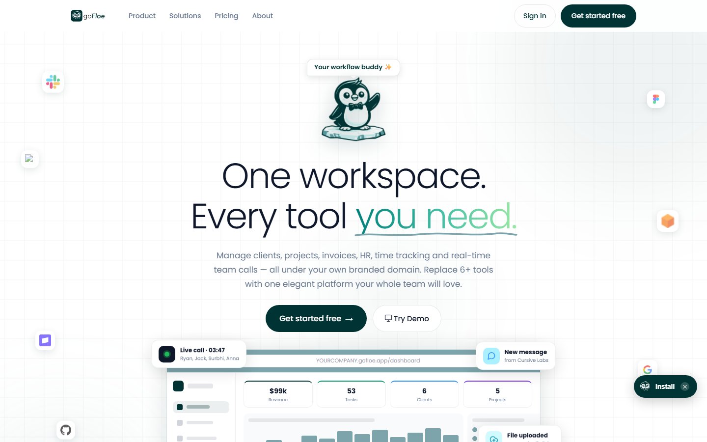 GoFloe website homepage