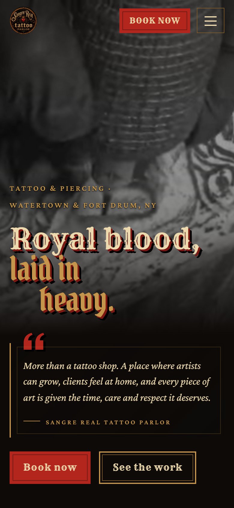 Sangre Real Tattoo mobile view
